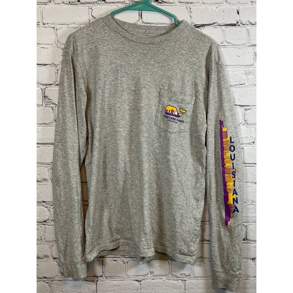 Vineyard Vines Louisiana State Long Sleeve Graphic T-Shirt Gray‎ Cotton XS